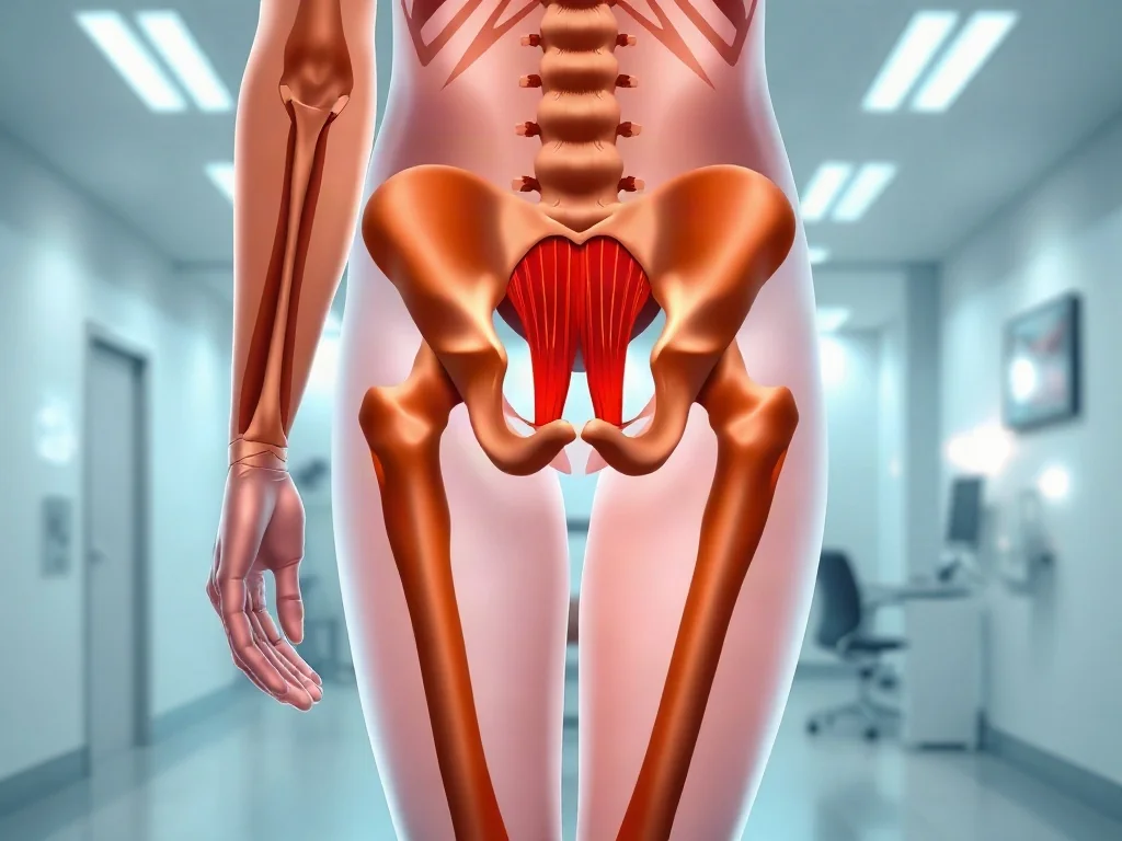 Anatomiczna ilustracja mięśni dna miednicy w profesjonalnym, klinicznym ujęciu.